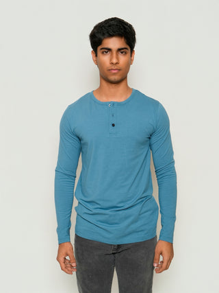 Structure Fit (P/D) - Henley Neck Long Sleeve - Cobalt Blue