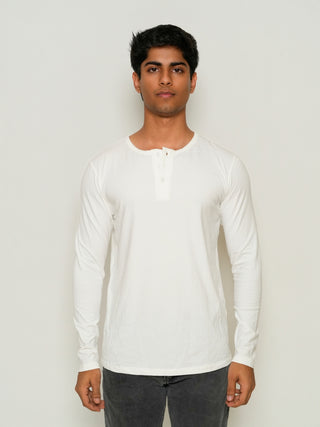 Structure Fit (P/D) - Henley Neck Long Sleeve - Classic White