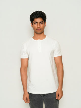Structure Fit (P/D) - Henley Neck Short Sleeve - Classic White