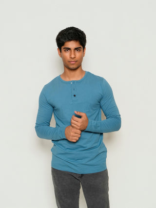Structure Fit (P/D) - Henley Neck Long Sleeve - Cobalt Blue