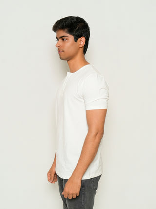Structure Fit (P/D) - Henley Neck Short Sleeve - Classic White