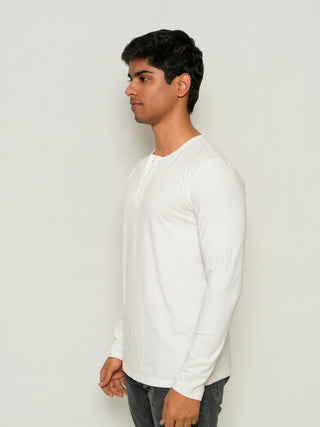 Structure Fit (P/D) - Henley Neck Long Sleeve - Classic White