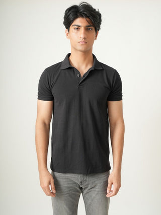 V-Taper Fit ( V-fit) - Button Polo Short Sleeve - Charcoal Black