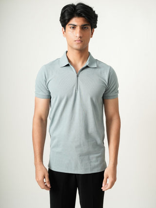 V-Taper Fit (V-fit) - Zip Polo Short Sleeve - Sage Blue