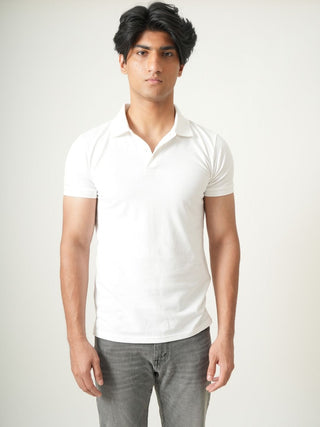 V-Taper Fit ( V-fit) - Button Polo Short Sleeve - Classic White