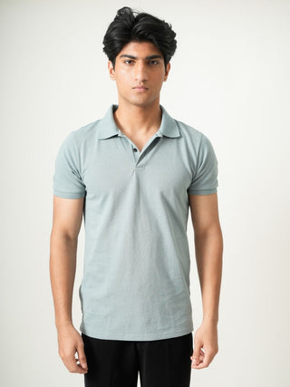 V-Taper Fit (V-fit) - Button Polo Short Sleeve - Sage Blue