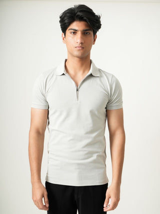 V-Taper Fit (V-fit) - Zip Polo Short Sleeve - Granite Gray