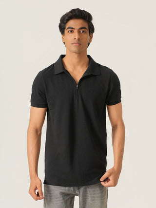 V-Taper Fit (V-fit) - Zip Polo Short Sleeve - Charcoal Black