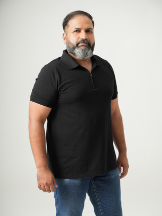 Balanced Fit - Zip Polo Short Sleeve - Charcoal Black
