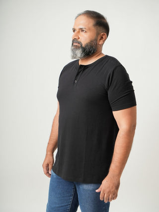 Balanced Fit - Henley Neck Short Sleeve - Charcoal Black