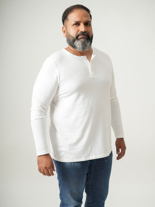 Balanced Fit - Henley Neck Long Sleeve - Classic White