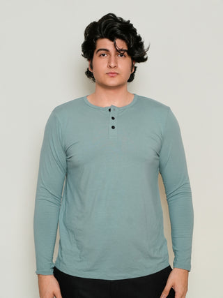 King Fit - Henley Long Sleeve - Sage Blue