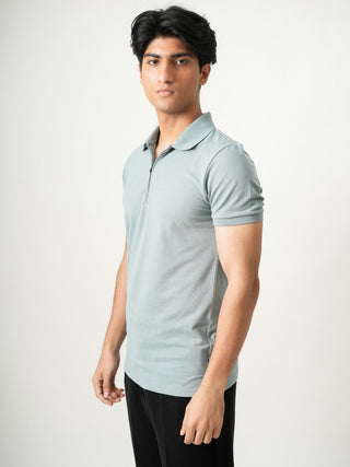 V-Taper Fit (V-fit) - Zip Polo Short Sleeve - Sage Blue