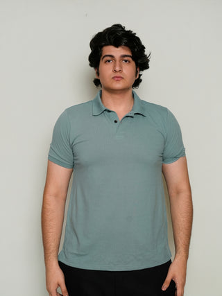 King Fit - Button Polo Short Sleeve - Sage Blue