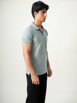 V-Taper Fit (V-fit) - Button Polo Short Sleeve - Sage Blue