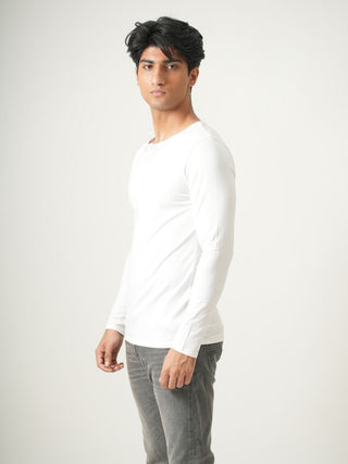 V-Taper Fit ( V-fit) Henley Neck Long Sleeve - Classic White