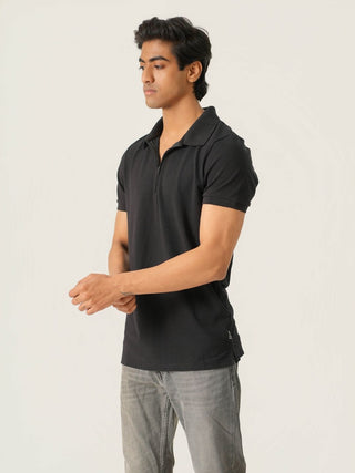 V-Taper Fit (V-fit) - Zip Polo Short Sleeve - Charcoal Black
