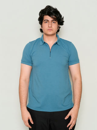 King Fit - Zip Polo Short Sleeve - Cobalt Blue