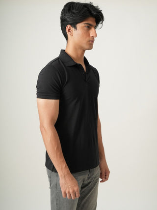V-Taper Fit ( V-fit) - Button Polo Short Sleeve - Charcoal Black