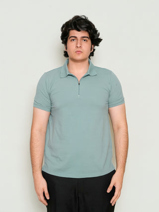King Fit - Zip Polo Short Sleeve - Sage Blue