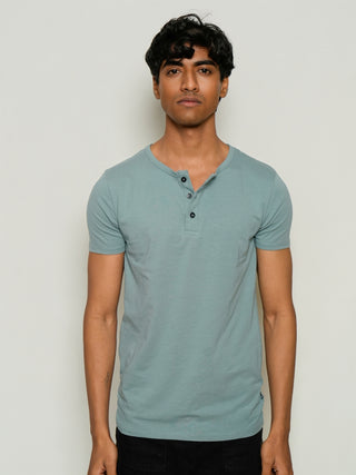 Sleek Fit- Henley Neck Short Sleeve- Sage Blue