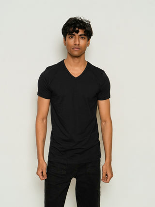 Sleek Fit- V-Neck Short Sleeve- Charcoal Black
