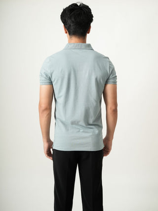 V-Taper Fit (V-fit) - Button Polo Short Sleeve - Sage Blue