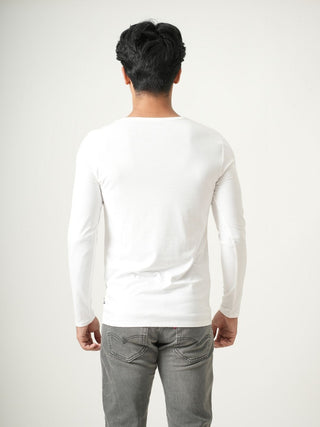 V-Taper Fit ( V-fit) Henley Neck Long Sleeve - Classic White
