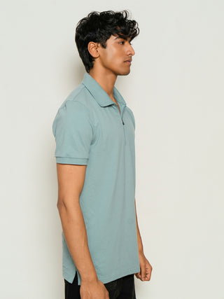 Sleek Fit - Zip Polo Short Sleeve - Sage Blue