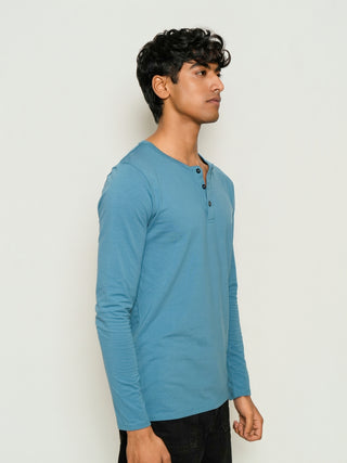 Sleek Fit- Henley Neck Long Sleeve- Cobalt Blue