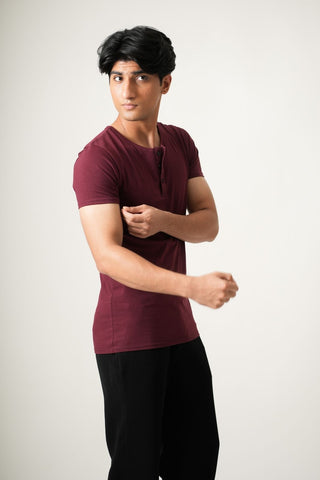V-Taper Fit ( V-fit) Henley Neck Short Sleeve - Red Rock