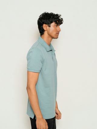 Sleek Fit - Button Polo Short Sleeve - Sage Blue