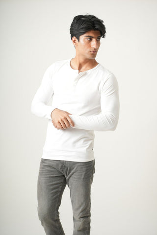 V-Taper Fit ( V-fit) Henley Neck Long Sleeve - Classic White
