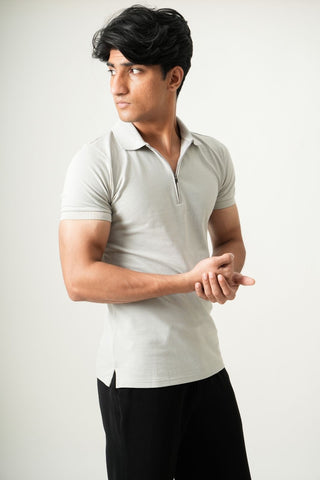 V-Taper Fit (V-fit) - Zip Polo Short Sleeve - Granite Gray