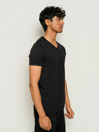 Sleek Fit- V-Neck Short Sleeve- Charcoal Black