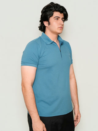 King Fit - Zip Polo Short Sleeve - Cobalt Blue