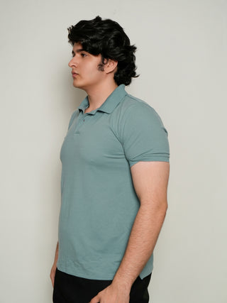 King Fit - Button Polo Short Sleeve - Sage Blue