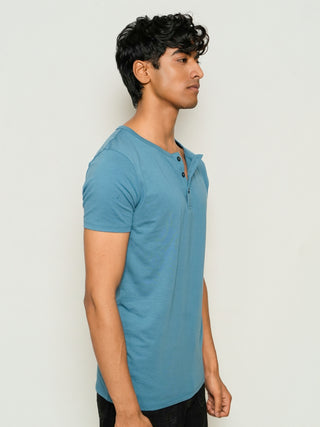 Sleek Fit- Henley Neck Short Sleeve- Cobalt Blue