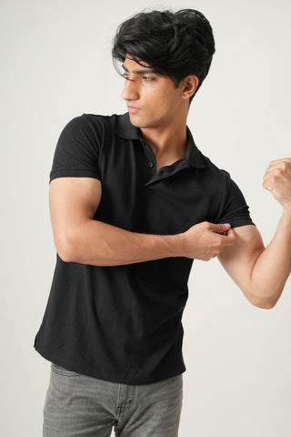 V-Taper Fit ( V-fit) - Button Polo Short Sleeve - Charcoal Black