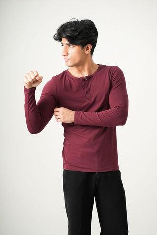 V-Taper Fit ( V-fit) Henley Neck Long Sleeve - Red Rock