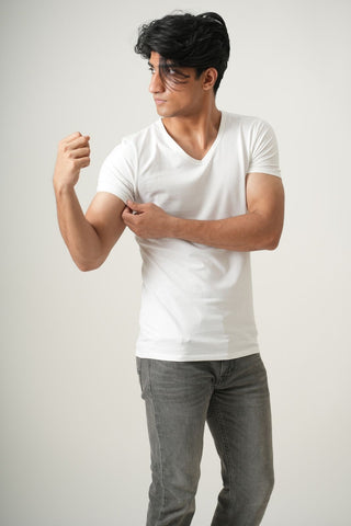 V-Taper Fit ( V-fit) V- Neck Short Sleeve - Classic White