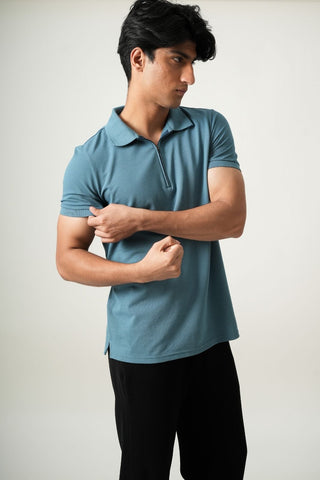 V-Taper Fit (V-fit) - Zip Polo Short Sleeve - Cobalt Blue