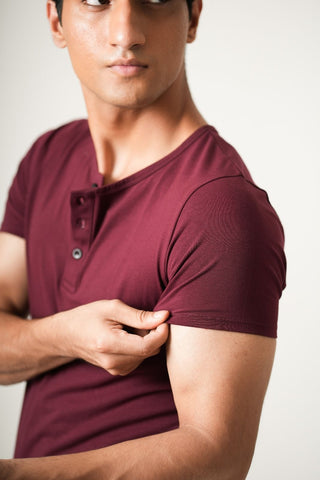 V-Taper Fit ( V-fit) Henley Neck Short Sleeve - Red Rock