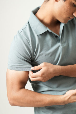 V-Taper Fit (V-fit) - Button Polo Short Sleeve - Sage Blue