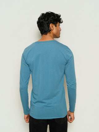 Sleek Fit- Henley Neck Long Sleeve- Cobalt Blue