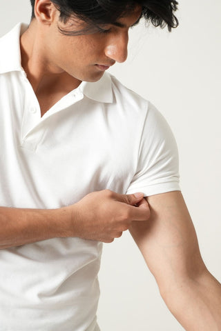 V-Taper Fit ( V-fit) - Button Polo Short Sleeve - Classic White