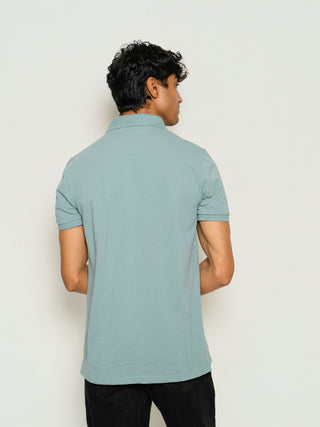 Sleek Fit - Button Polo Short Sleeve - Sage Blue