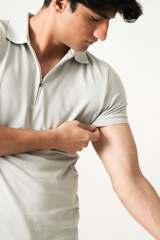 V-Taper Fit (V-fit) - Zip Polo Short Sleeve - Granite Gray