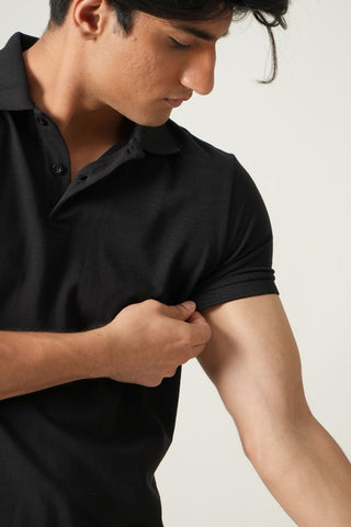 V-Taper Fit ( V-fit) - Button Polo Short Sleeve - Charcoal Black