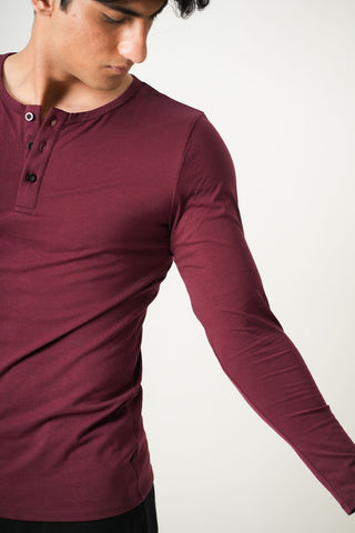 V-Taper Fit ( V-fit) Henley Neck Long Sleeve - Red Rock